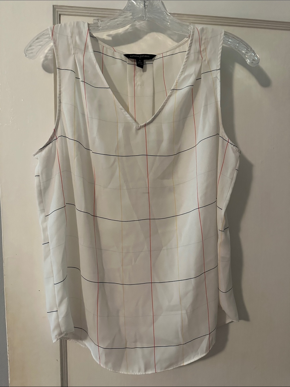 Banana Republic White Sleeveless Windowpane Shell, Size S